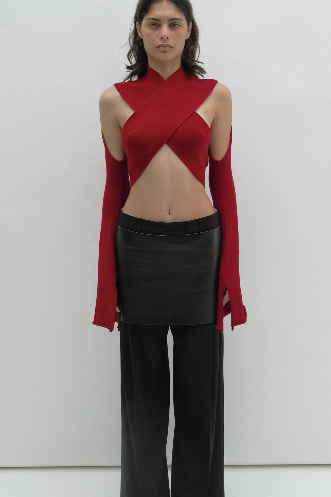 Crossover red straps top