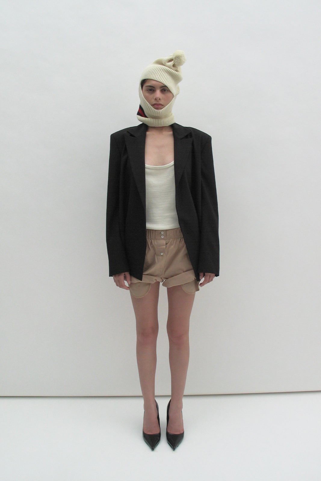 White balaclava with red stripes