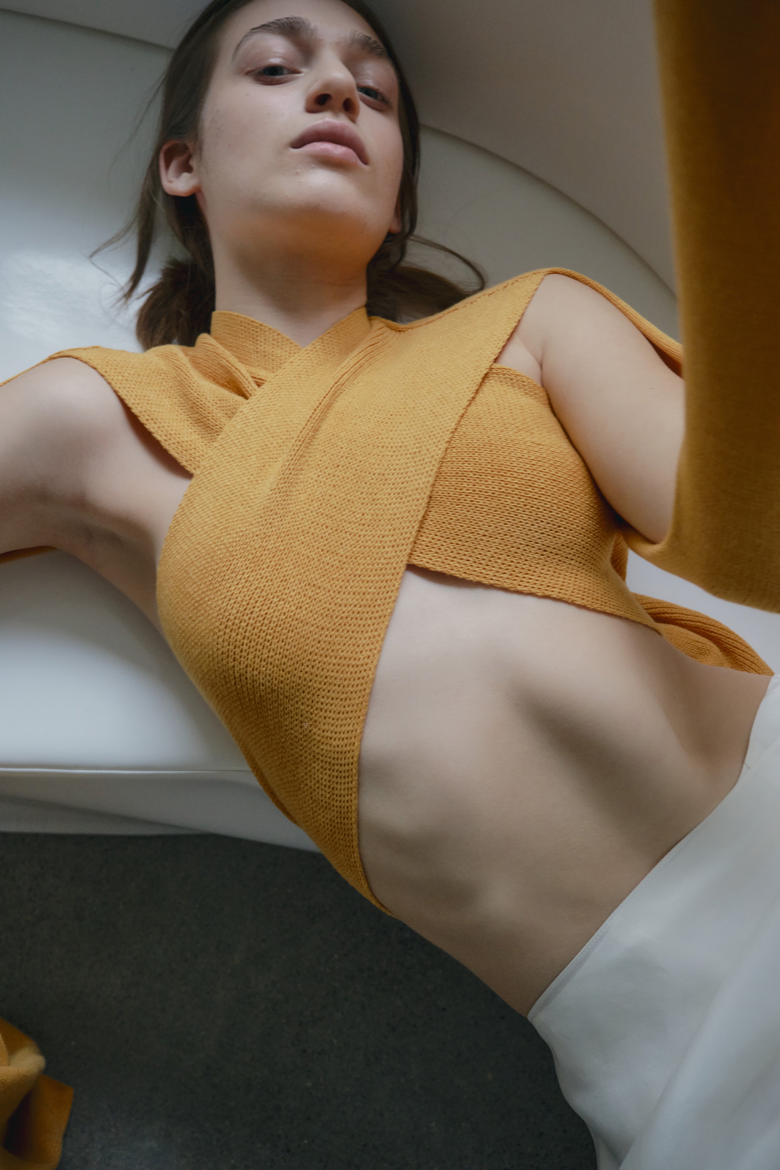 Crossover orange strap top