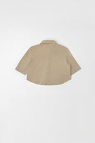 Beige 3/4 Sleeve Micro Suede Blouse