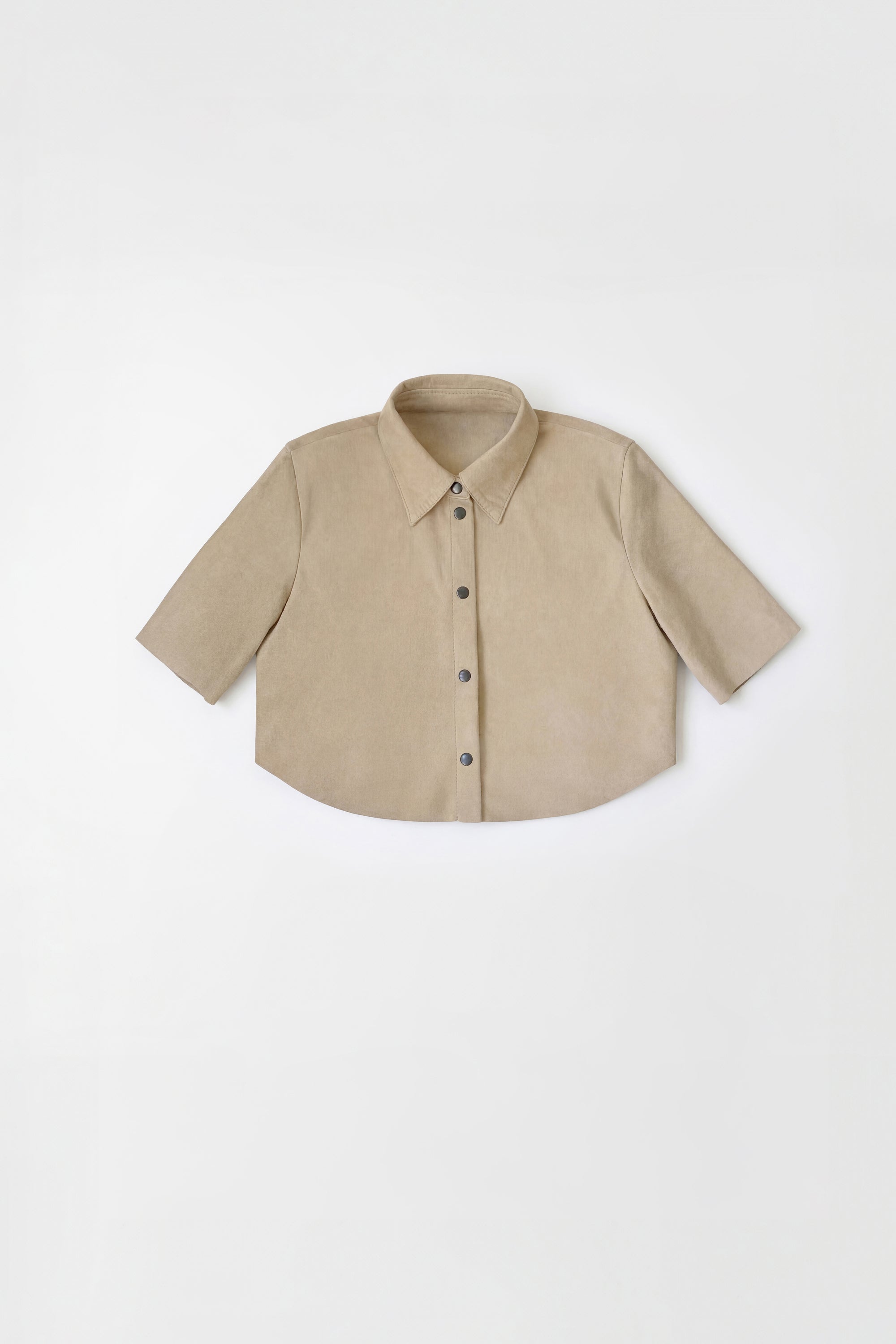 Beige 3/4 Sleeve Micro Suede Blouse