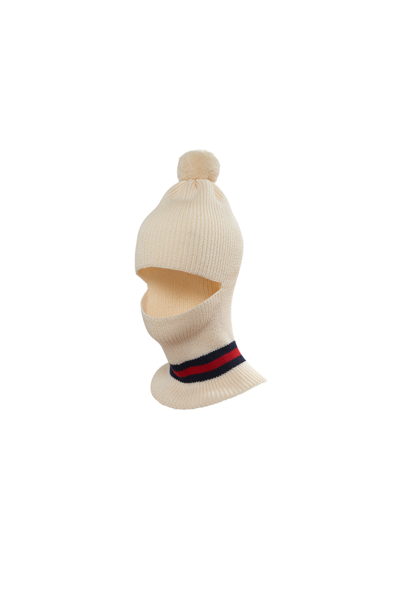 White balaclava with red stripes