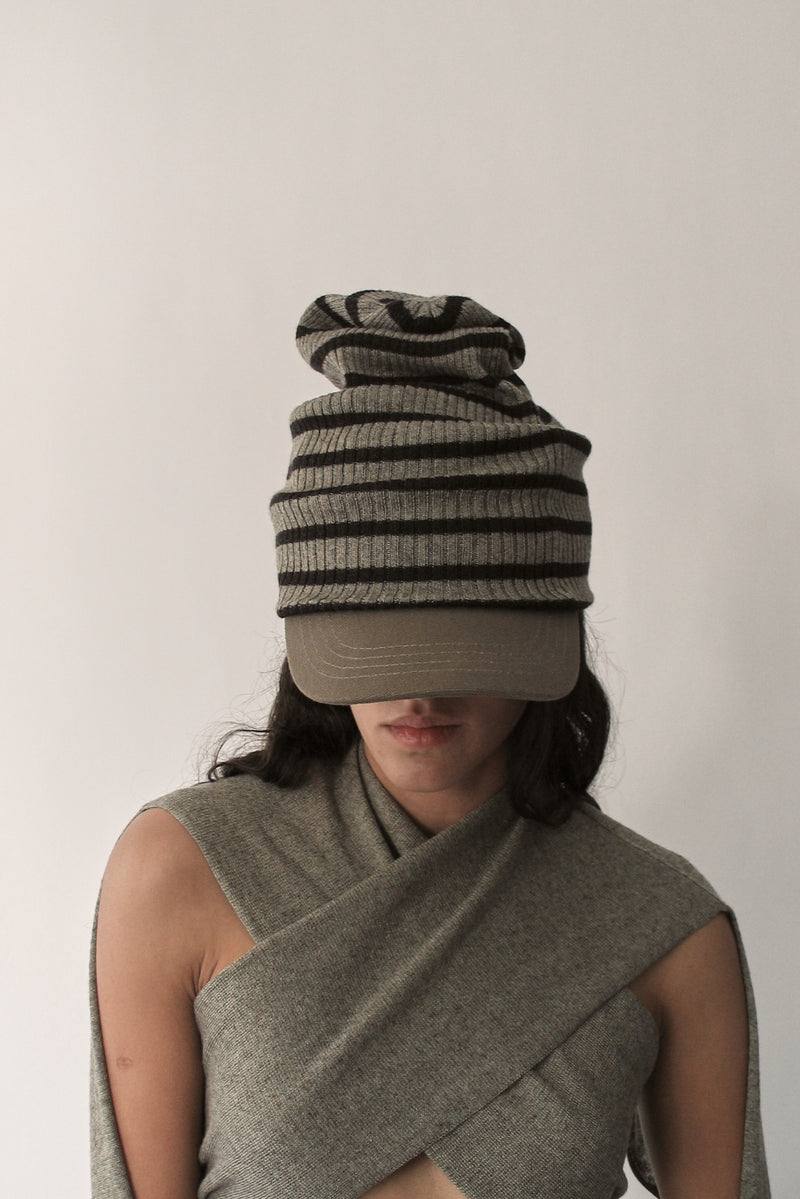 Khaki Striped Beanie