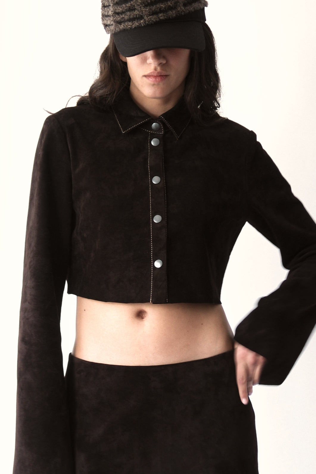 Dark chocolate Micro Suede Blouse