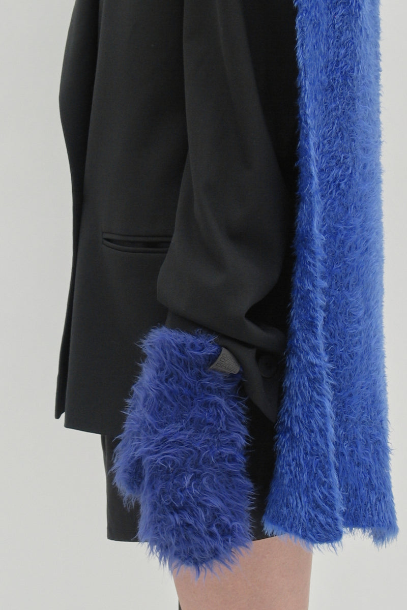 Fluffy navy blue mittens