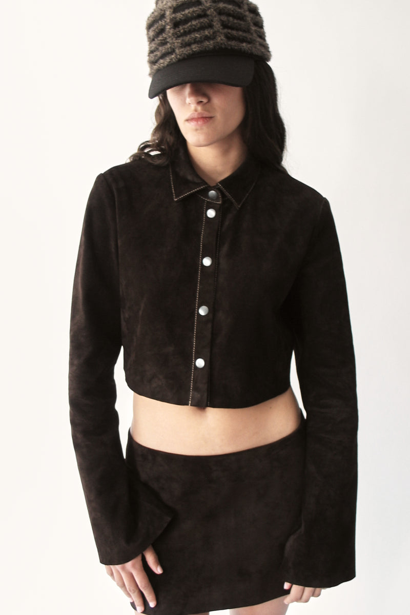 Dark chocolate Micro Suede Blouse