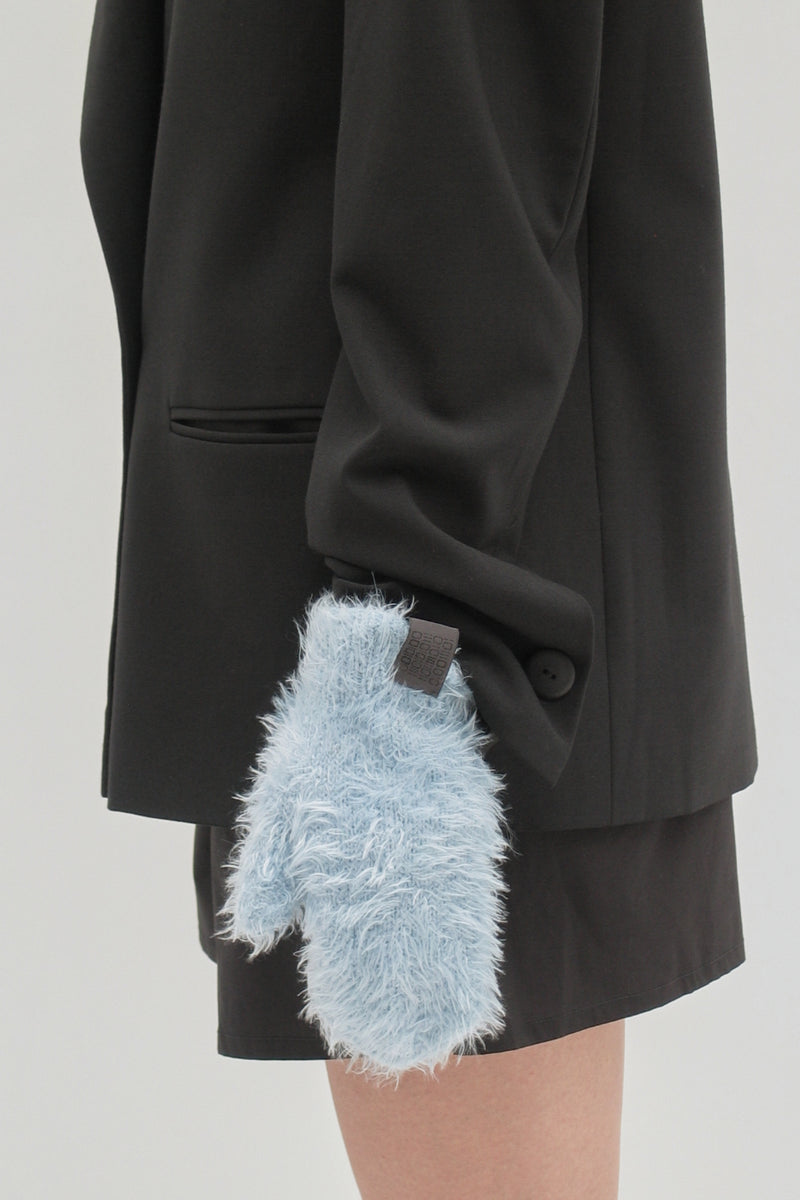 Fluffy light blue mittens