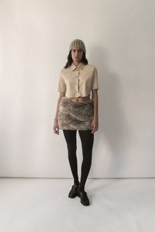 Beige 3/4 Sleeve Micro Suede Blouse