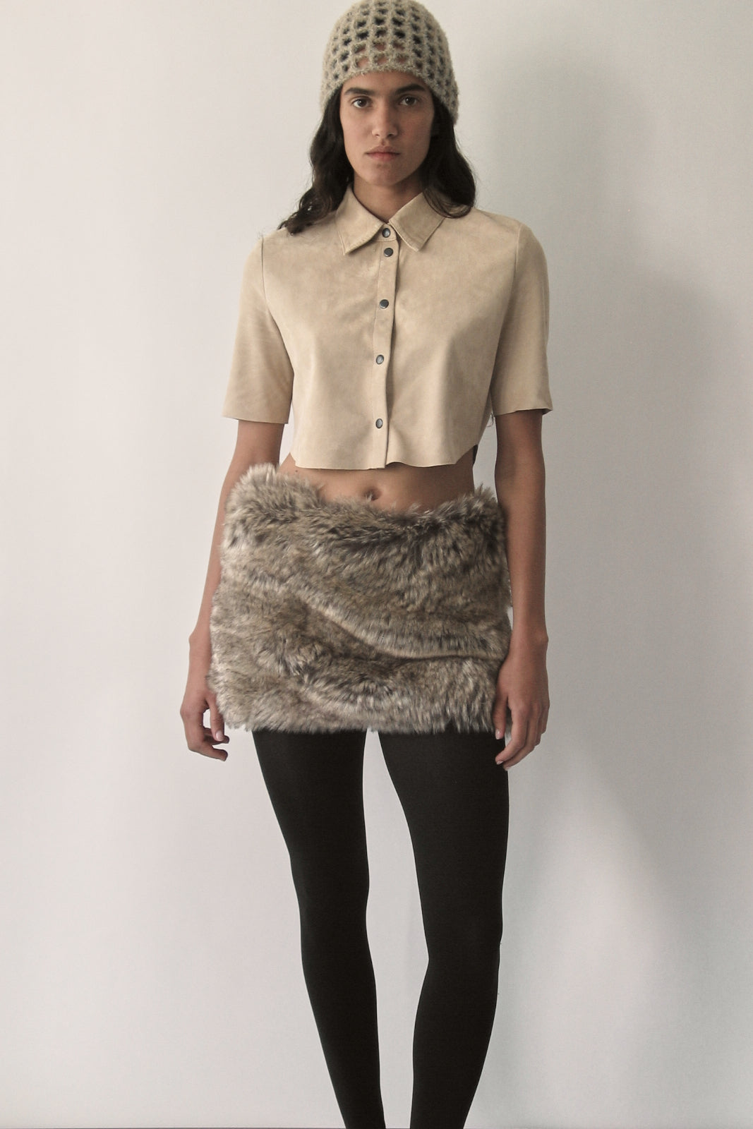 Beige 3/4 Sleeve Micro Suede Blouse