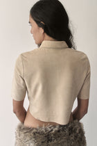 Beige 3/4 Sleeve Micro Suede Blouse