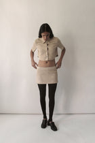 Beige 3/4 Sleeve Micro Suede Blouse