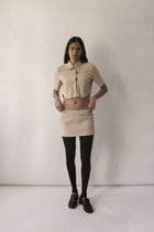 Beige 3/4 Sleeve Micro Suede Blouse