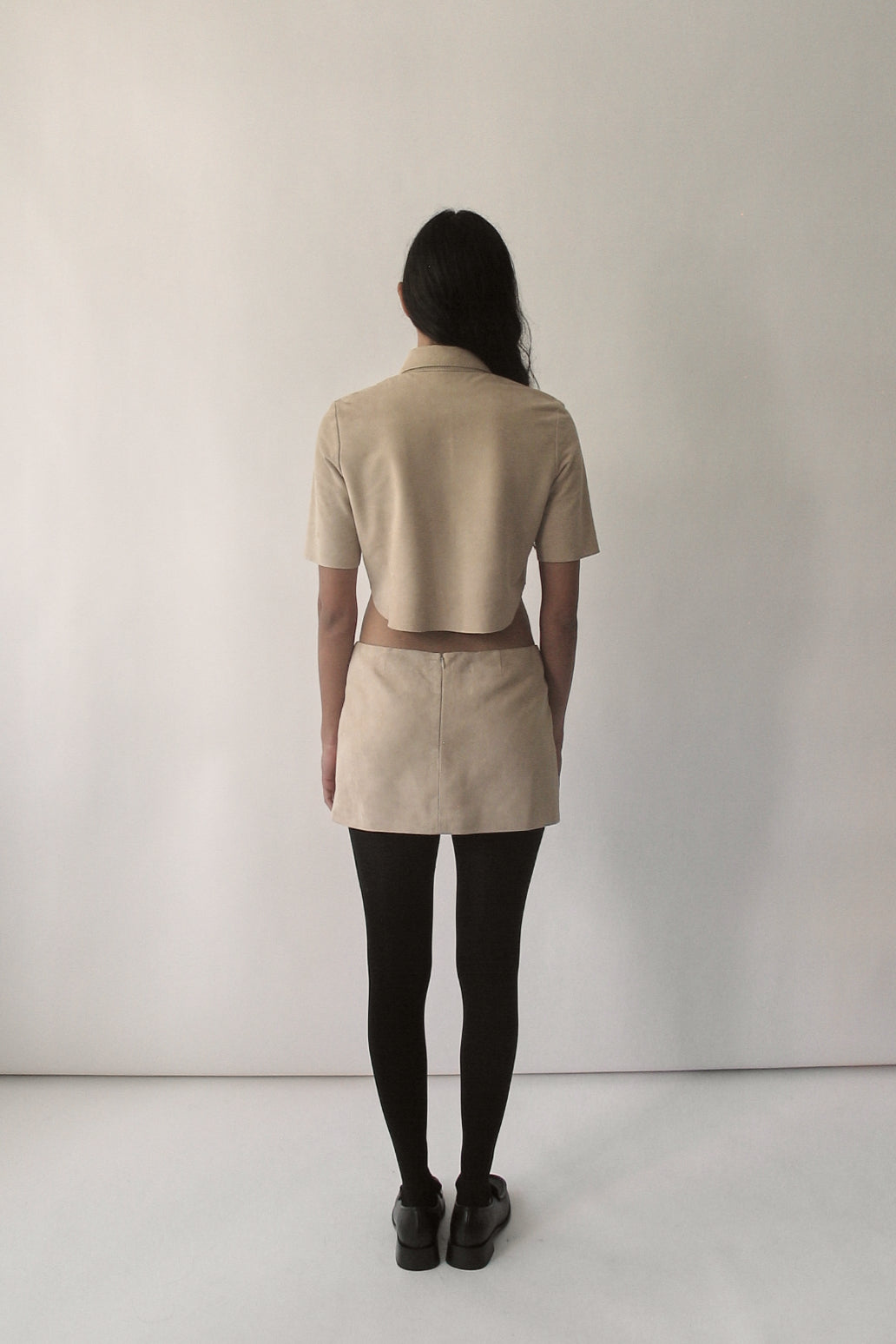 Beige 3/4 Sleeve Micro Suede Blouse