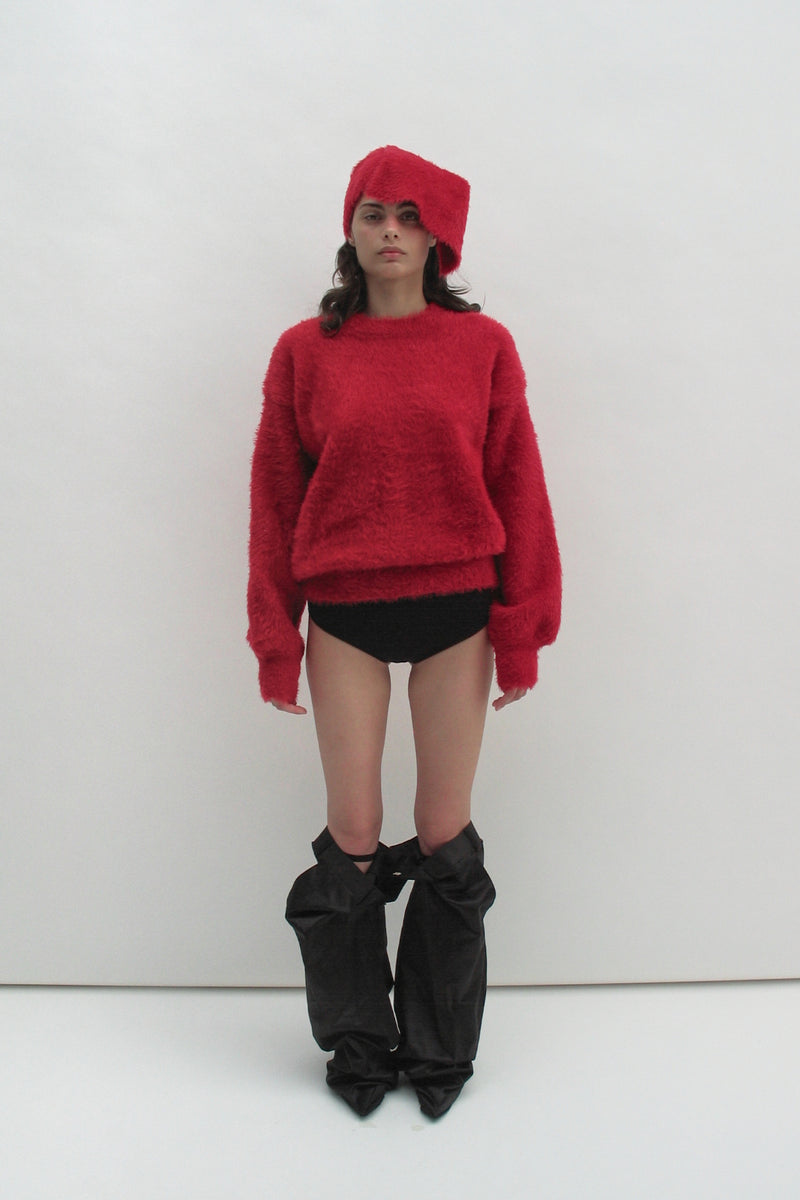 Fluffy red sweater