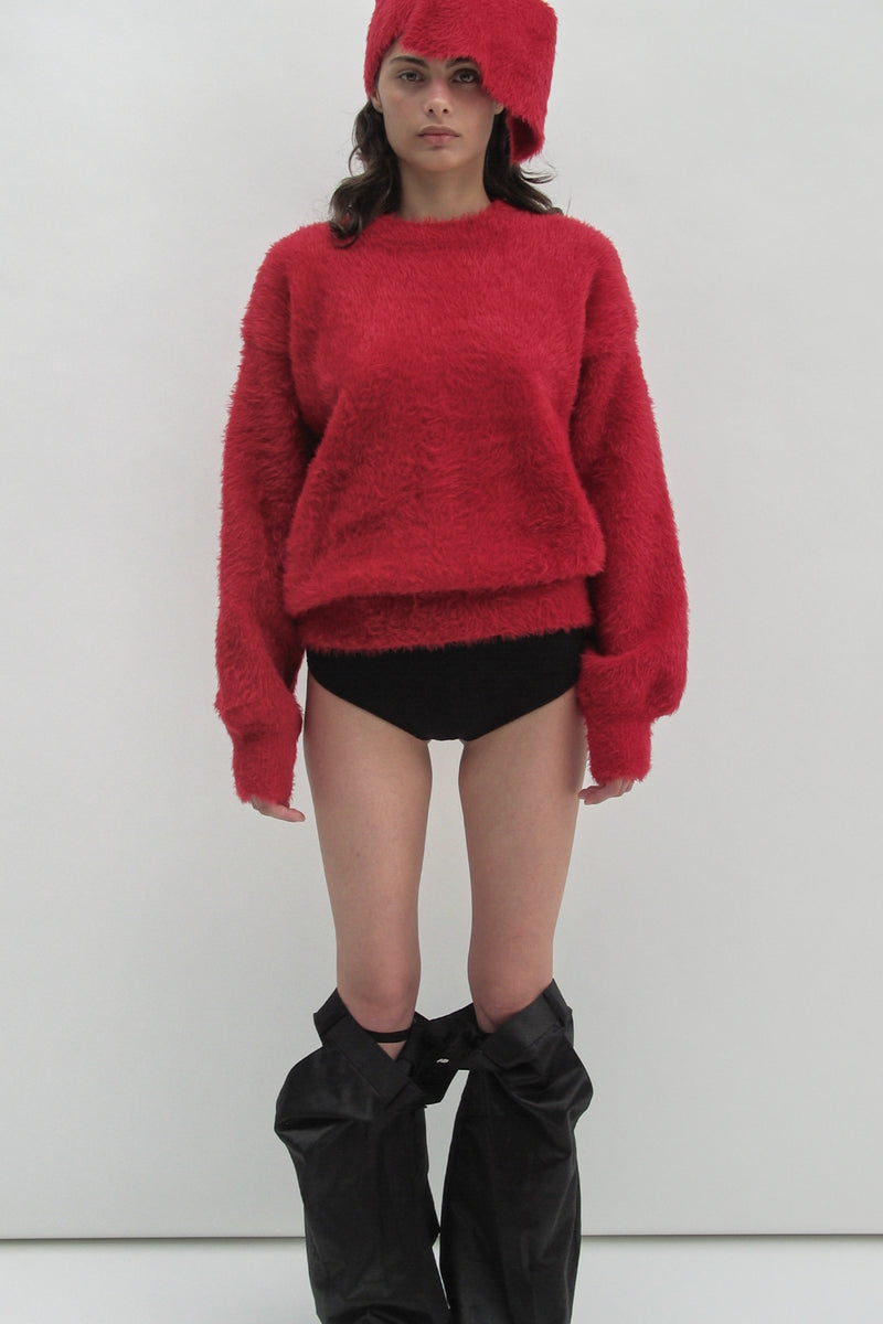 Fluffy red sweater