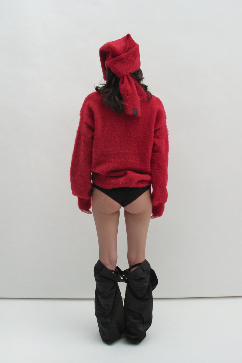 Fluffy red sweater