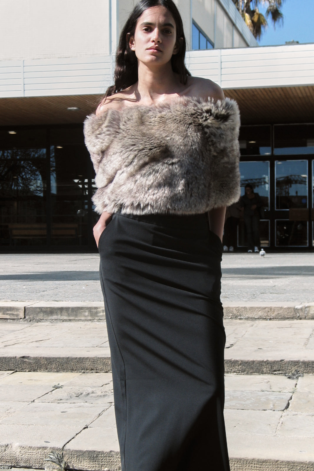 Chameleon Beige Micro Fur Skirt